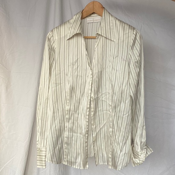 Black and white silk striped blouse French vintage - Picture 9 of 14